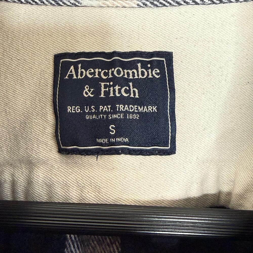 Abercrombie & Fitch Plaid Flannel Shirt Jacket Navy Cotton Sz Small Grunge Cozy - Picture 4 of 11